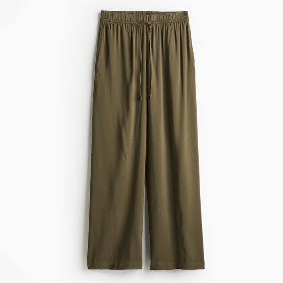 H&M Wide-cut Pull-on Pants - Dark Khaki Green - XL - Picture 1 of 5